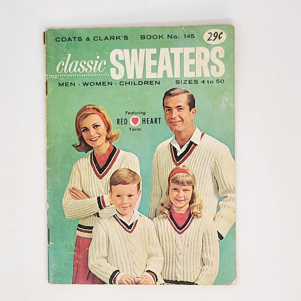 Coats & Clark's Classic Sweaters Knitting Pattern Book 145 1964 Vintage Good‎